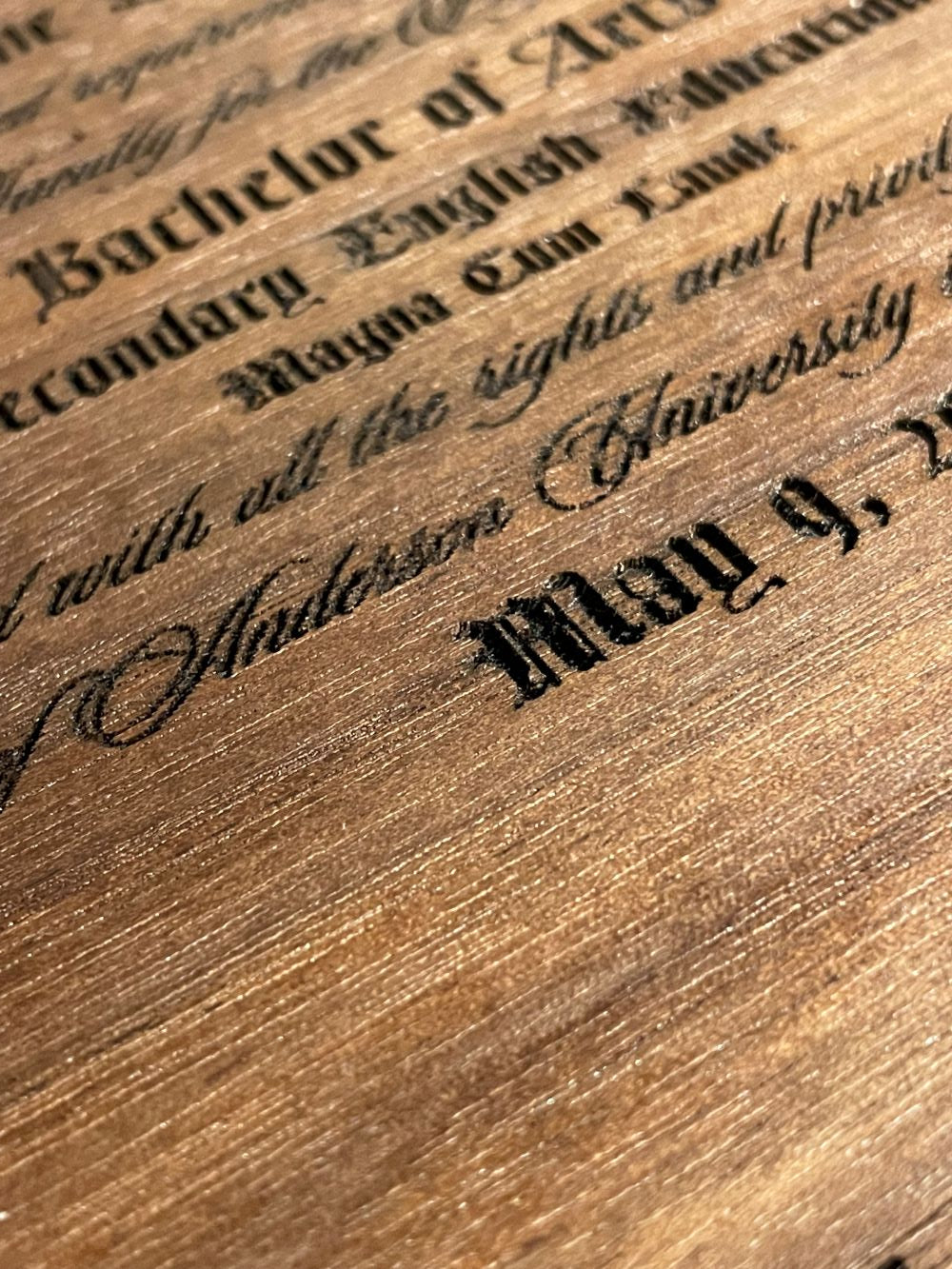 Custom Engraved Walnut Certificate (12" x 15")